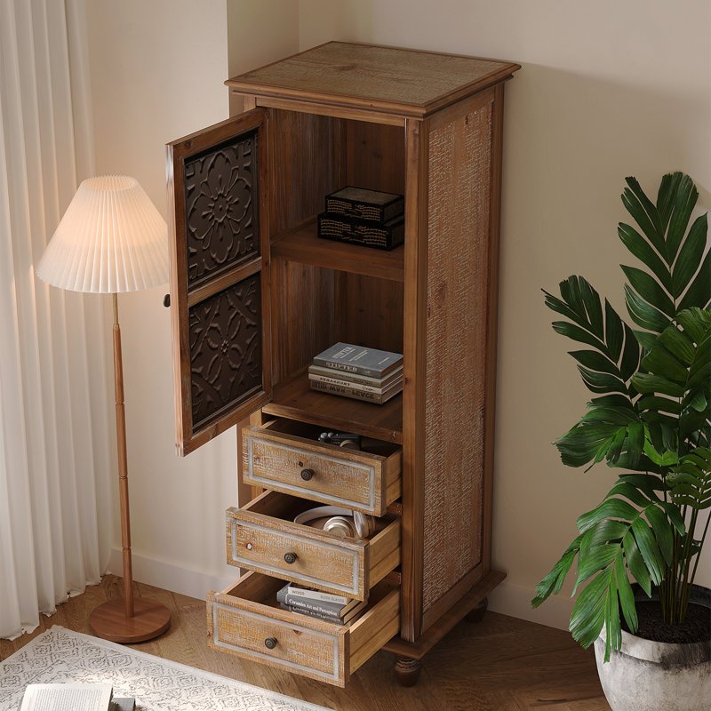 Armoire de rangement haute et étroite à 3 tiroirs pour le salon - Rustique