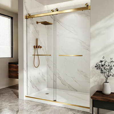 Porte de douche coulissante double sans cadre, 112 à 122 cm de largeur x 193 cm de hauteur, verre trempé transparent de 8 mm avec pellicule antiéclats