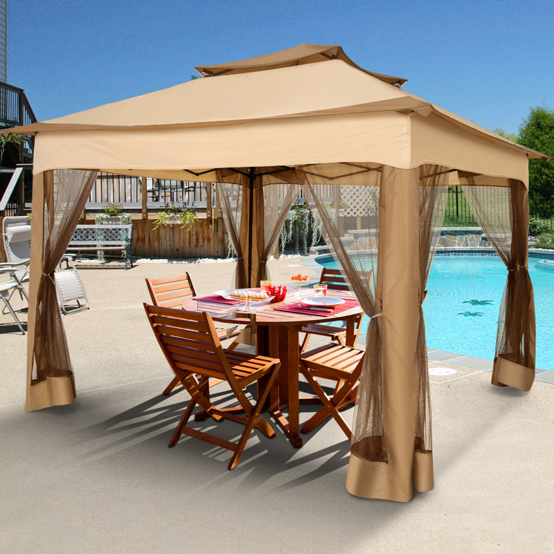 Auvent imperméable 11 x 11 pi à hauteur ajustable avec 6 moustiquaires, Kaki