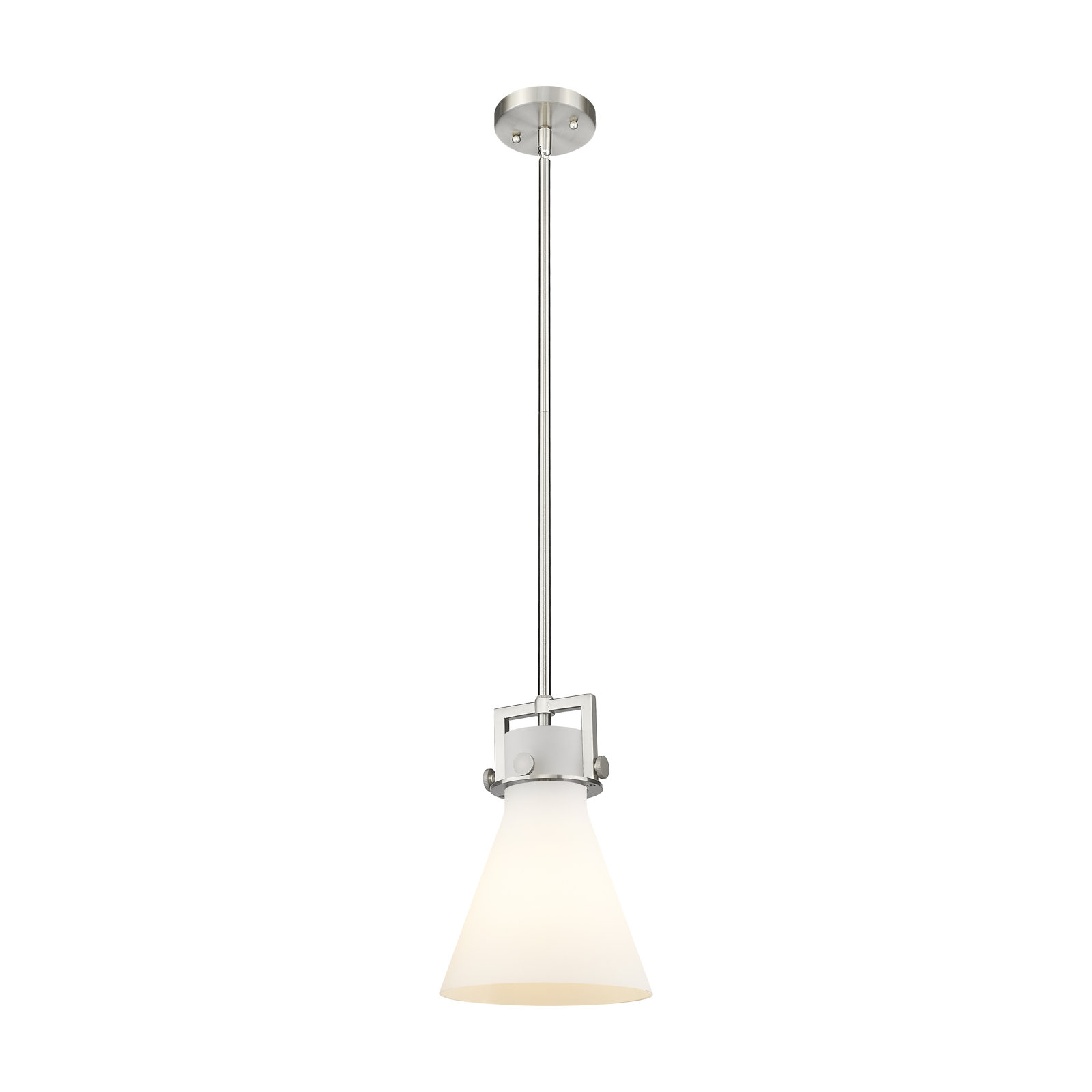 Coterie Single Light Glass Dimmable Pendant, Matte White, Satin Nickel, 11.38" H x 8" W x 8" D