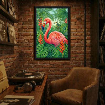 Animals Flamingo Tropical Jungle Leaves Bird Pattern Print