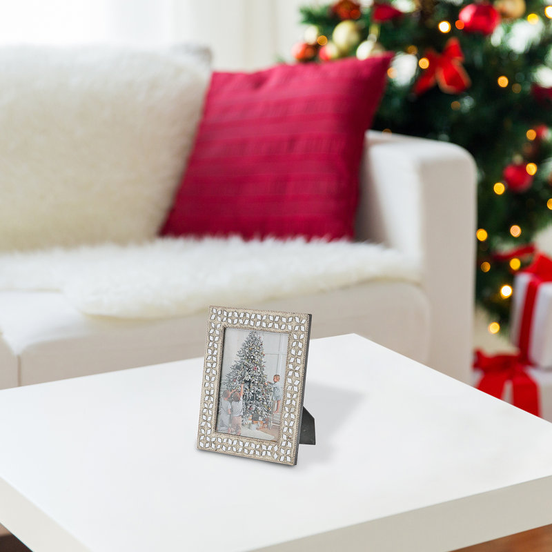 Andan Silver Wood Beaded Picture Frame with Mat, 5" x 7"