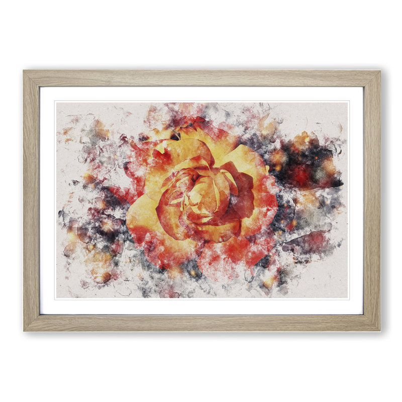 Orange Rose Flower - Picture Frame Painting, 48cm H x 65cm W x 2cm D, Oak Framed