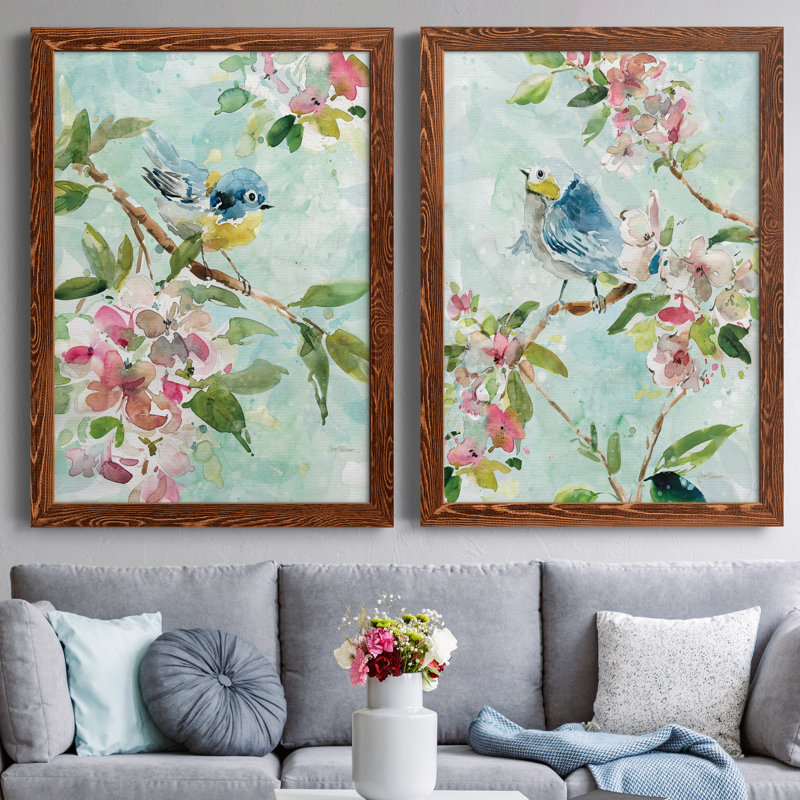 «Asbury Garden Song I», ensemble de 2 peintures sur toile encadrées, H 44 po x l 31 po x P 1 po, Cadre en érable