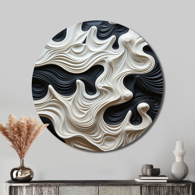 Christyann Black White Opt Art Rhythmic Pulses I - Abstract Round Metal Art