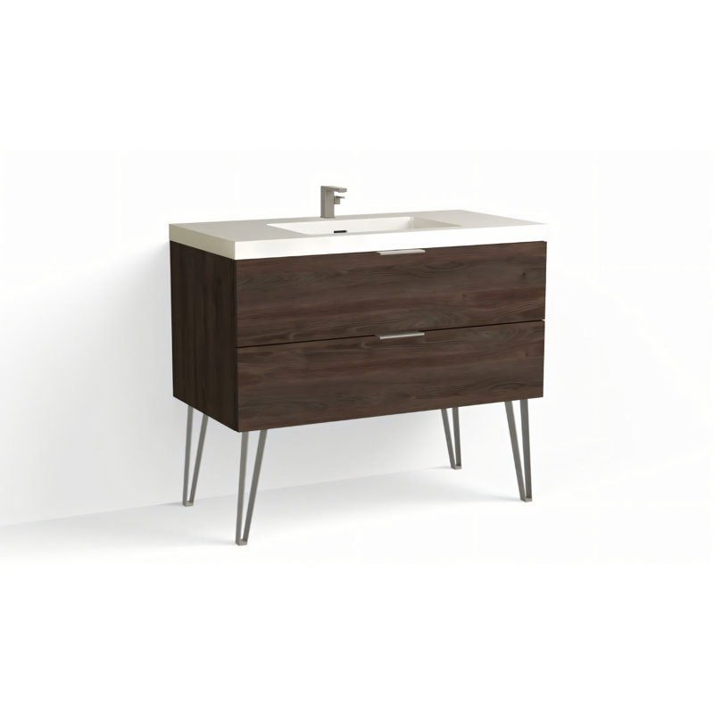 Avila 42" W Freestanding Single Bathroom Vanity with Dawson Leg, Gloss White/Single, Satin Nickel, Biondo