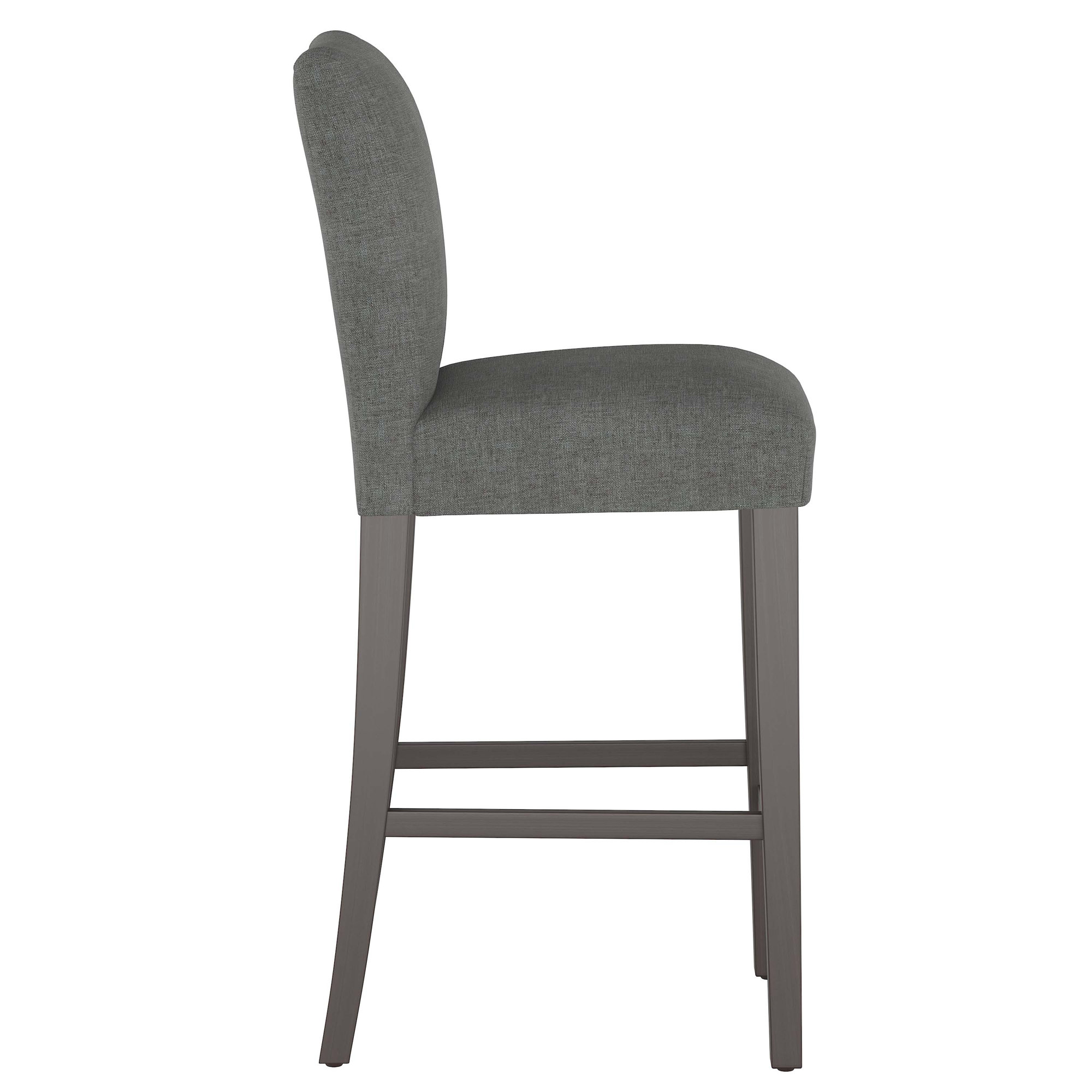 Hadrien Upholstered Stool, Zuma Charcoal Textured Linen, Black Wood, Bar Stool (31” Seat Height)