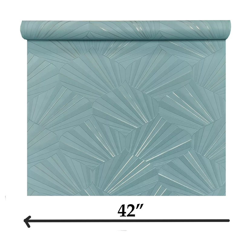Geo Wave Drop Light Blue Turquoise Silver Metallic Lines Textured Wallpaper Roll