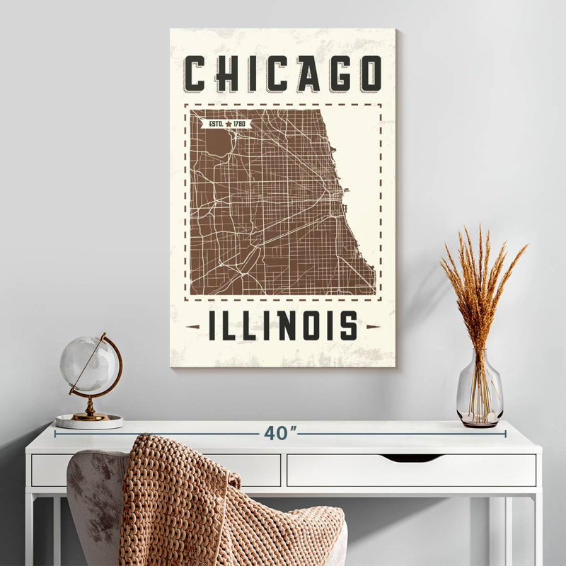Aliaz Chicago Map, 30" H x 20" W