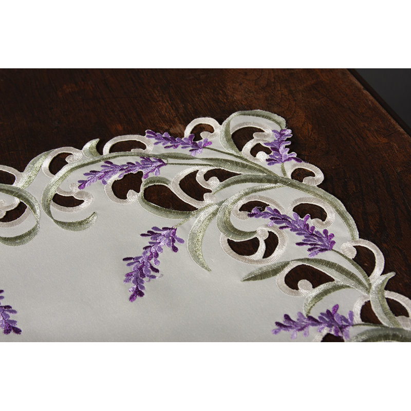 Mehul Lavender Lace Embroidered Cutwork Table Runner, 34" L x 15" W
