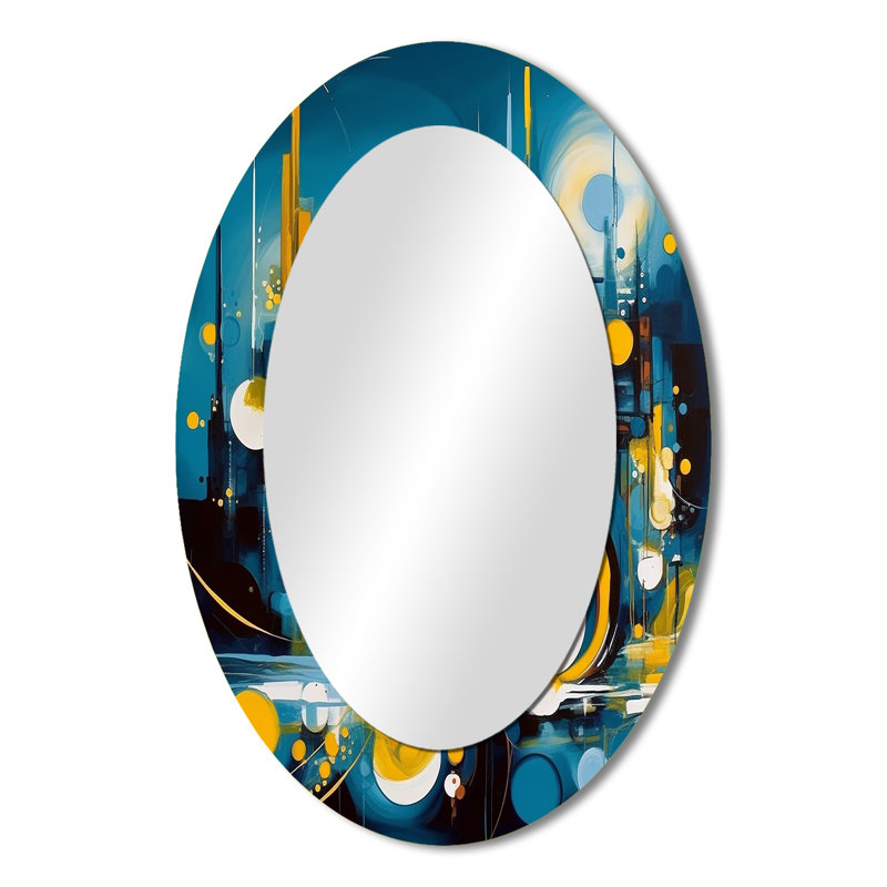 Bleu et jaune pierre fluide II - décor de miroir mural ovale bleu, 36 po x 24 po