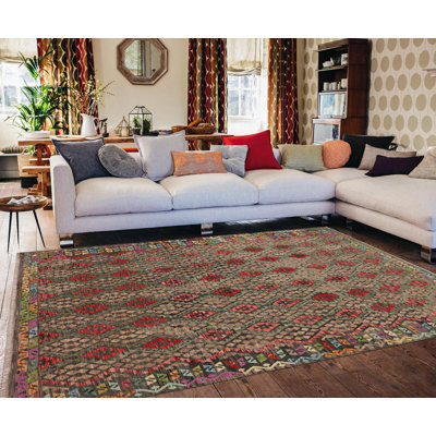 Tapis gris / rouge / brun en laine noué à la main Savanah Southwestern