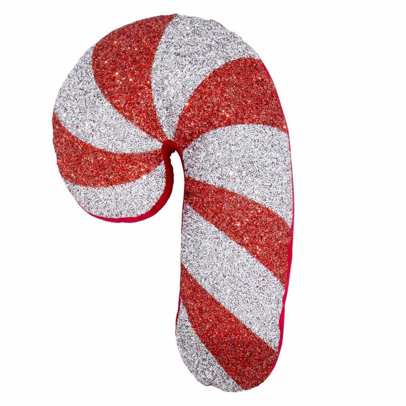 Candy Cane Shaped Rhinestone Pillow