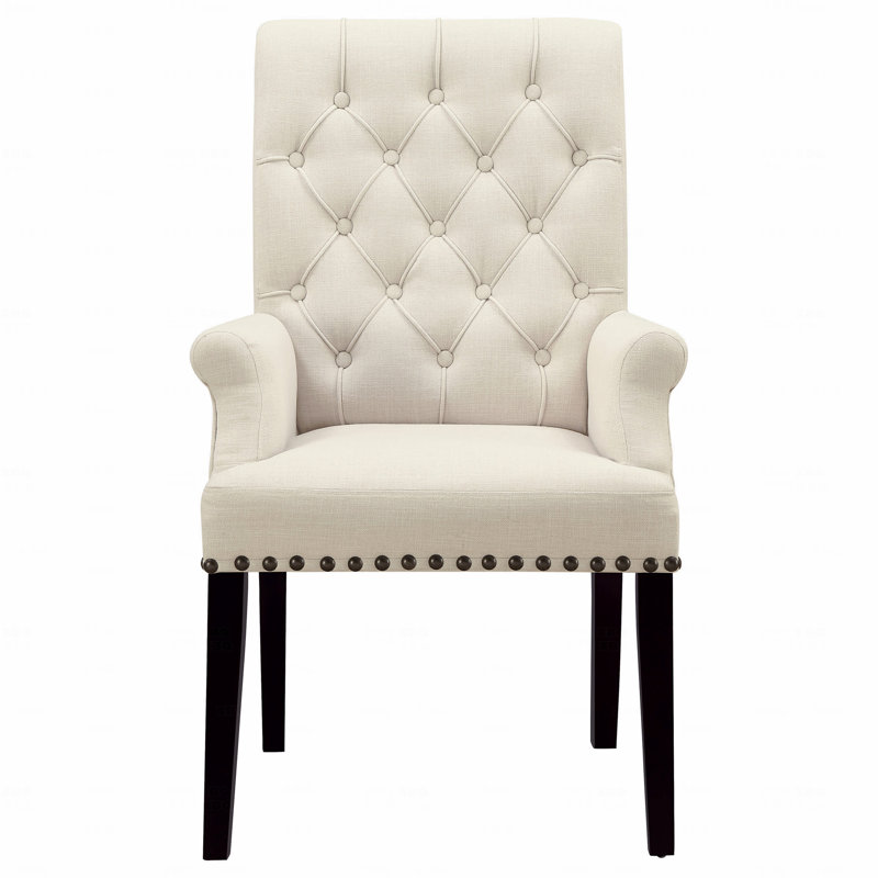Chaise rembourrée beige avec accoudoirs de salle à manger