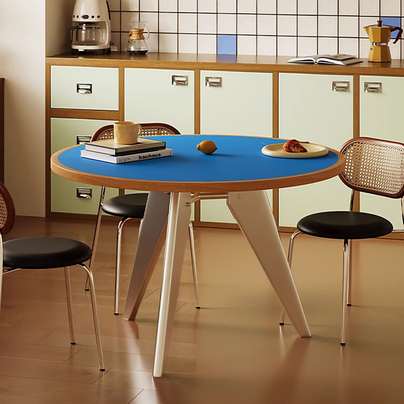 Table de salle à manger bleue ronde en bois massif et manufacturé, H 29,53 po x L 43,31 po x l 43,31 po