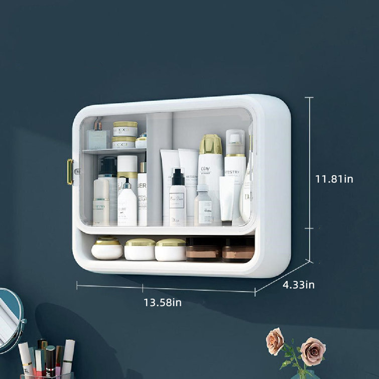 1pc Diamond Pattern Wall-mounted Mirror Cabinet Organizer For Cosmetics,  Lipsticks, Toiletries, Tabletop Storage Box For Bathroom, Bedroom