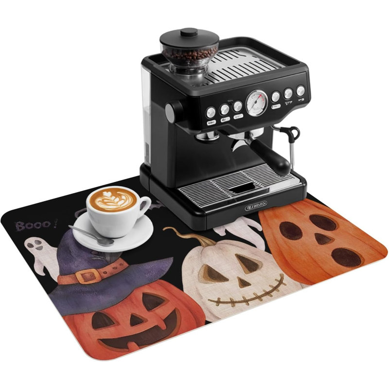 Tapis de cuisine/bar à café, tapis absorbant antidérapant avec motif citrouille et fantôme d'Halloween, motif effrayant de chauve-souris fantôme sur fond noir, 51 x 81 cm