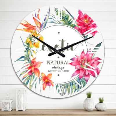Guirlande exotique rétro à motif floral tropical - horloge murale traditionnelle