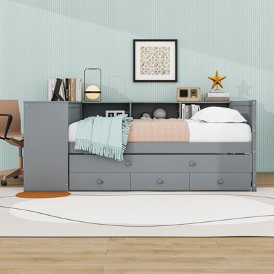 Lit de jour avec tiroirs de rangement intégrés et lit gigogne simple, bureau