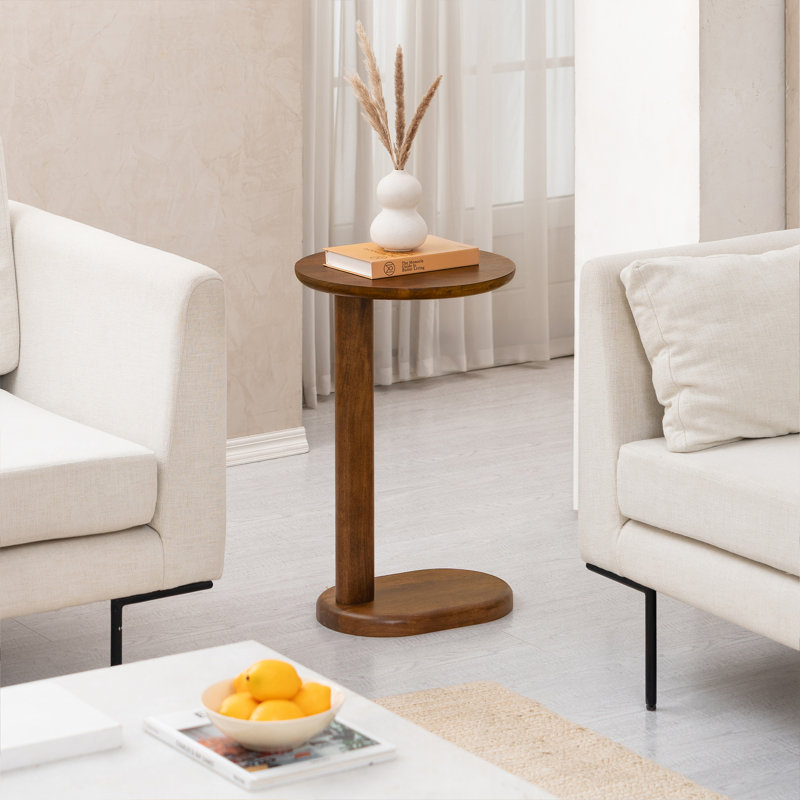 Veta Solid Wood C Shaped Side Table, Walnut