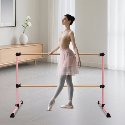 6FT Pink Solid Wood Ballet Barre With Adjustable Range Of 6.7-46 Inches For Dance Practice