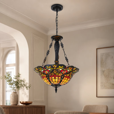 Luminaire suspendu pour vestibule coloré en verre coloré 3 lumières Horrocks Hiffocks 17 po