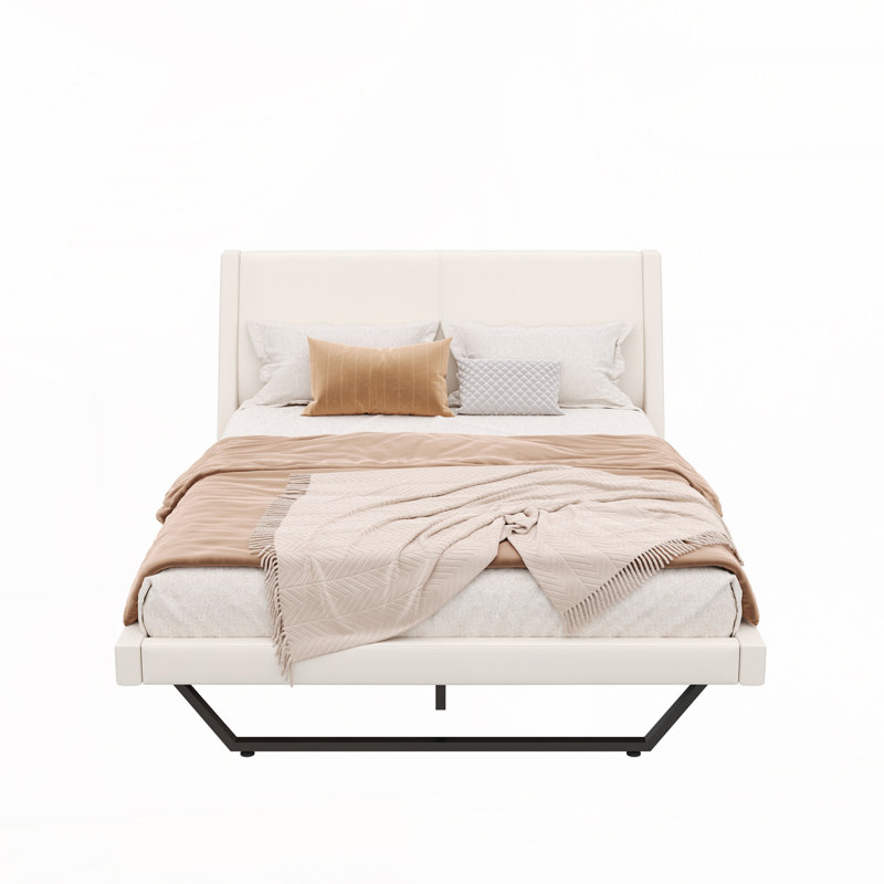 Structure de lit en cuir Pu, Blanc, Grand