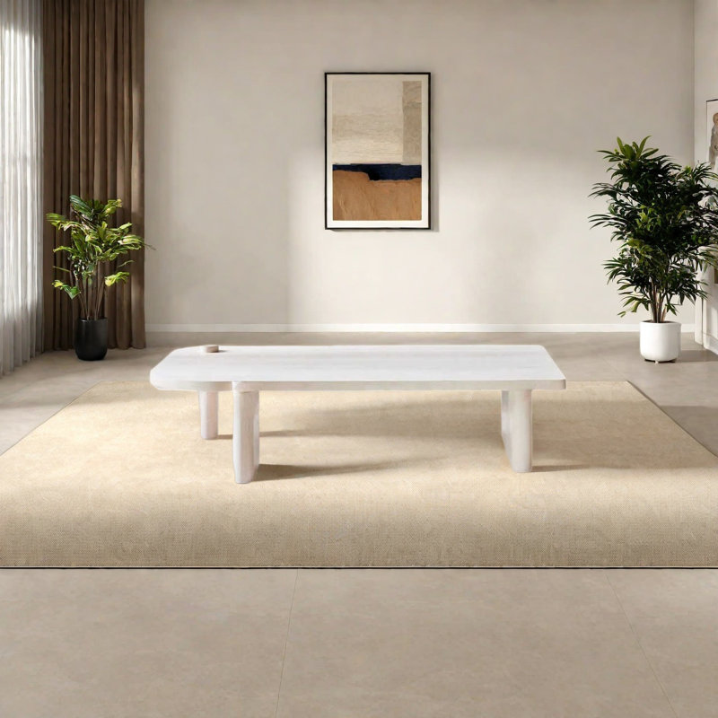 Table basse en bois massif en forme de nuage Wabi-sabi, Crème, crème, H 13,8 po x L 47,2 po x l 23,6 po