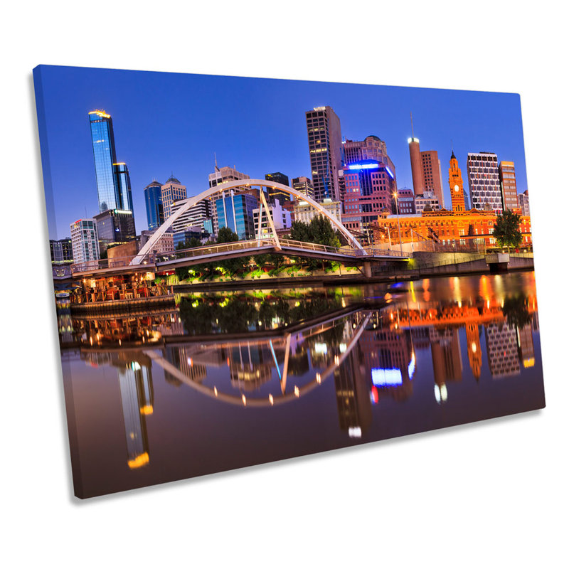 Melbourne City Skyline River - Wrapped Canvas Print, 30.5cm H x 45.7cm W