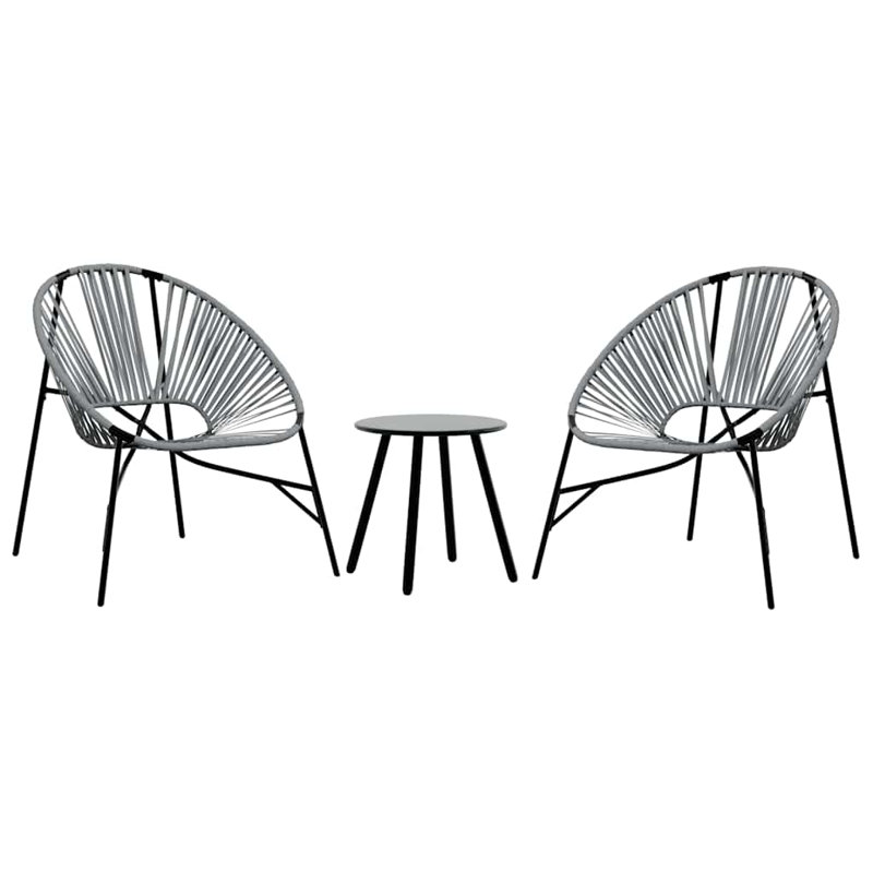 Garden Chair Set 3 Pcs Poly Rattan, Black/Light Grey