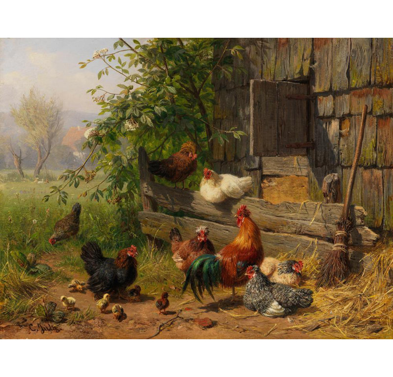"Hühnerhof" par Carl Jutz - Toile tendue avec châssis, H 33 po x l 48 po