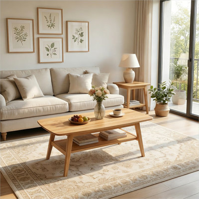 Table basse en chêne massif avec rangement ouvert pour le salon, style moderne Mid-Century, bois naturel, 39,37 L