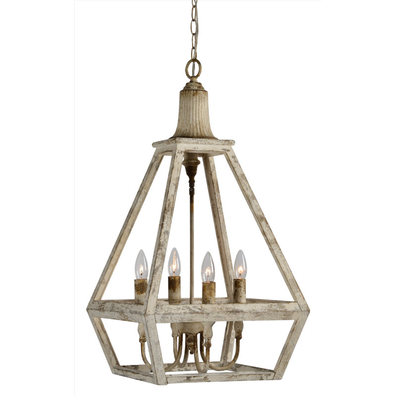 Arlien 4 - Light Unique Geometric Chandelier with Wood Accents