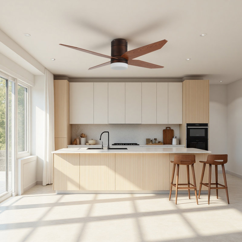 Ventilateur de plafond encastré 52 po avec moteur CC réversible, lumière DEL 3 couleurs et télécommande, 4 pales en bois