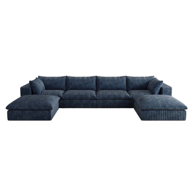Cloud Sofa,Corduroy Fabric,Deep Seat Couches,Double-layer design,Removable  Cushion, 24" H x 157.6" W x 78.8" D, Blue