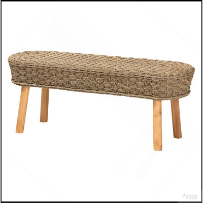 Banc d'appoint moderne bohème en jonc de mer naturel et bois d'acacia