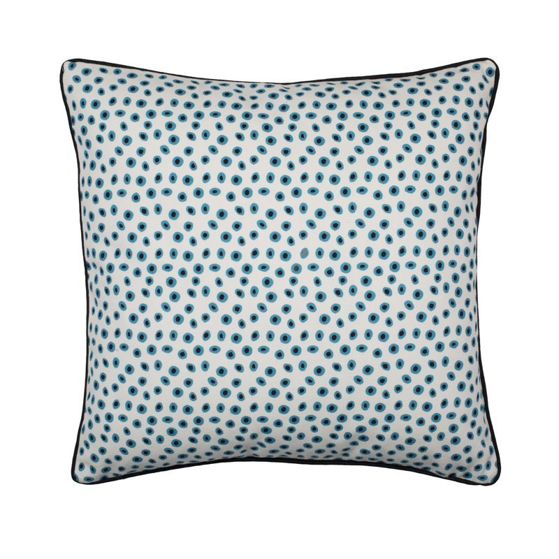 Polka Dots Square Cushion Cover, Natural/Blue