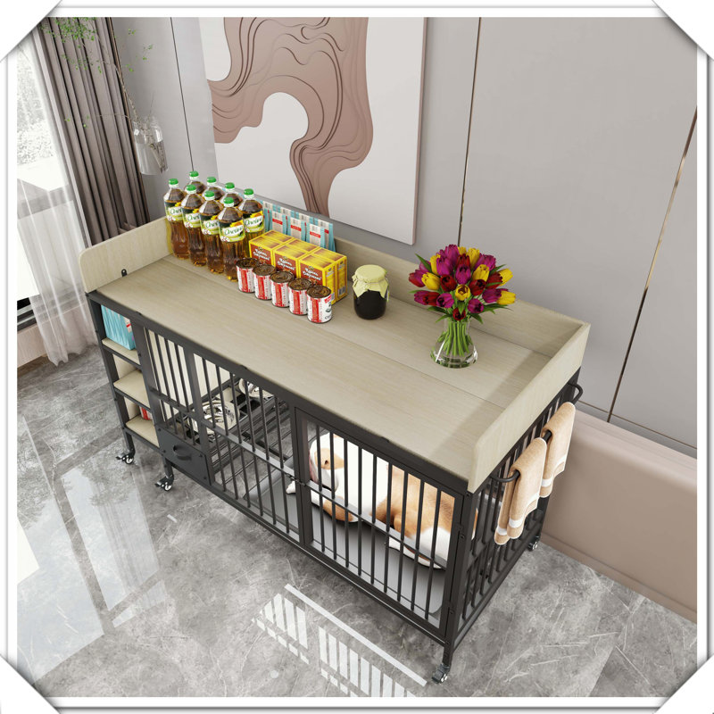 Cage robuste avec tiroirs de rangement en acier inoxydable, Beige/noir