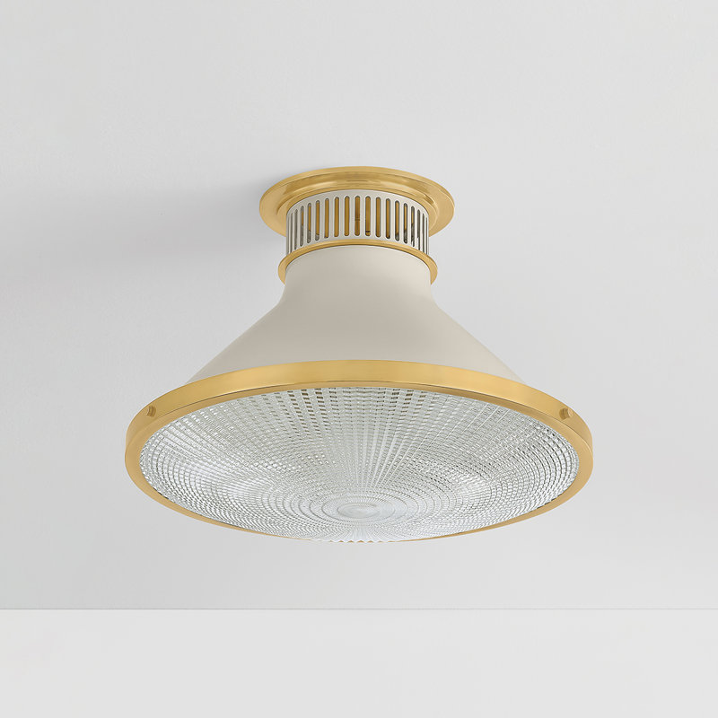 Plafonnier encastré en laiton vieilli Highclere par Mark D. Sikes, Blanc, H 12,25 po x l 17,75 po x P 17,75 po
