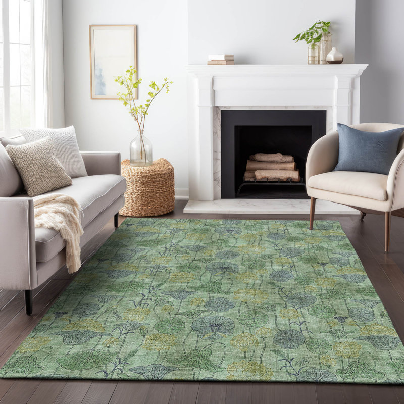Tapis floral intérieur / extérieur lavable à la machine Kimberlin ACN2128, Rectangle 9 pi x 12 pi