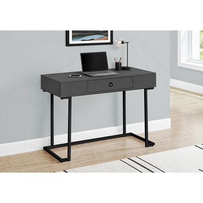 Modern Computer Desk With Storage Drawers For Home Office, Compact Contemporary Workstation With Stylish Metal Legs.