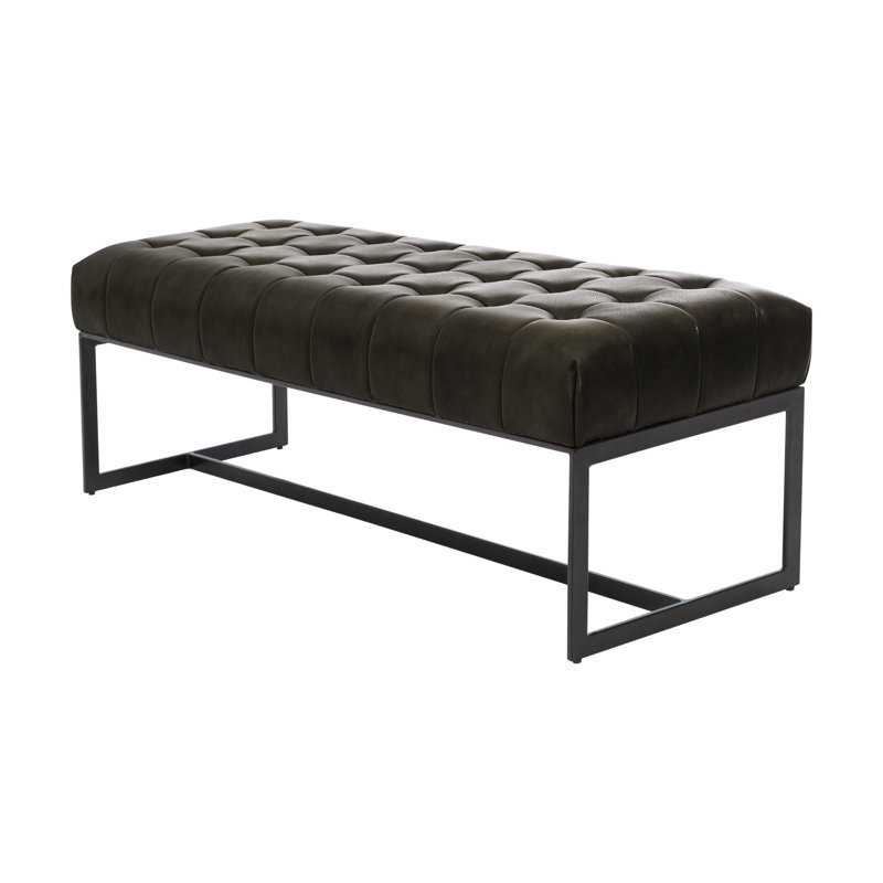 Genuine Leather Upholstered Bench, Green