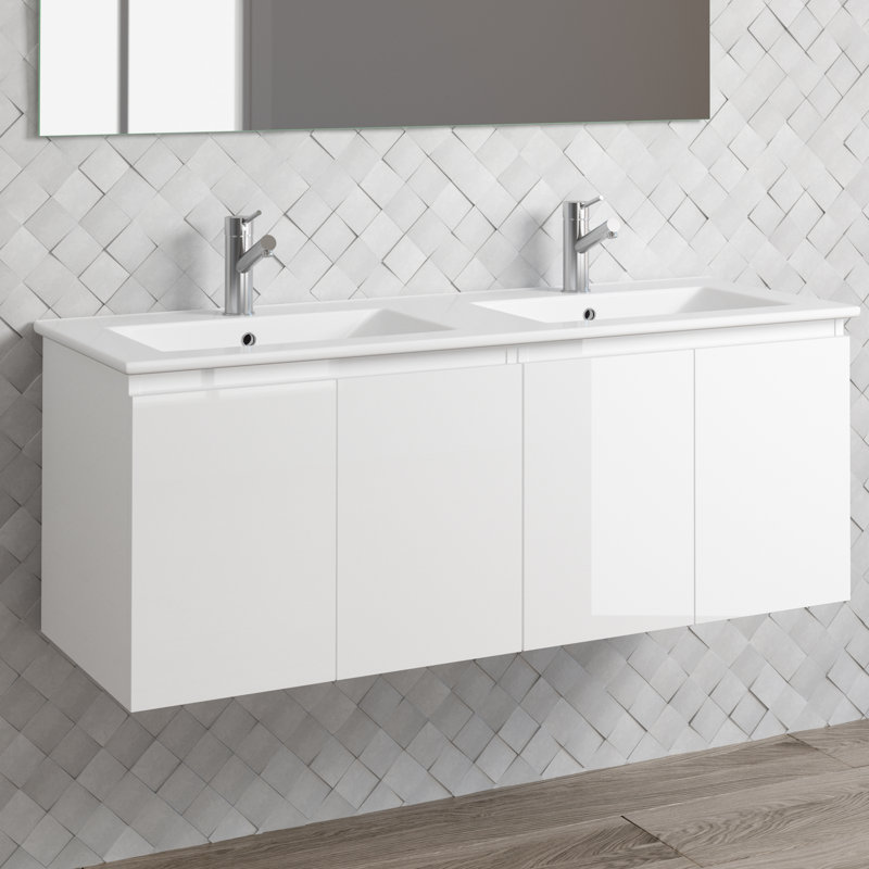 Jasso 48'' Double Bathroom Vanity with Ceramic Top, White
