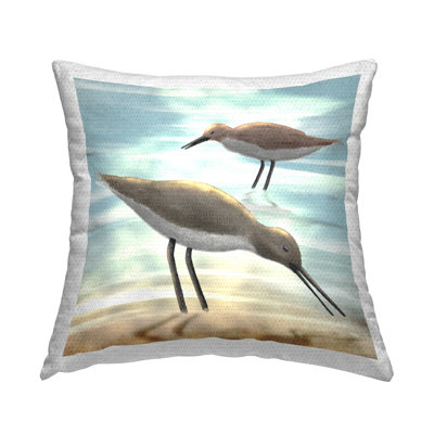 Stupell Industries Two Sandpiper Birds Coastal Beach Shore Outdoor Printed Pillow By Marcus Prime In Blue;brown;gray