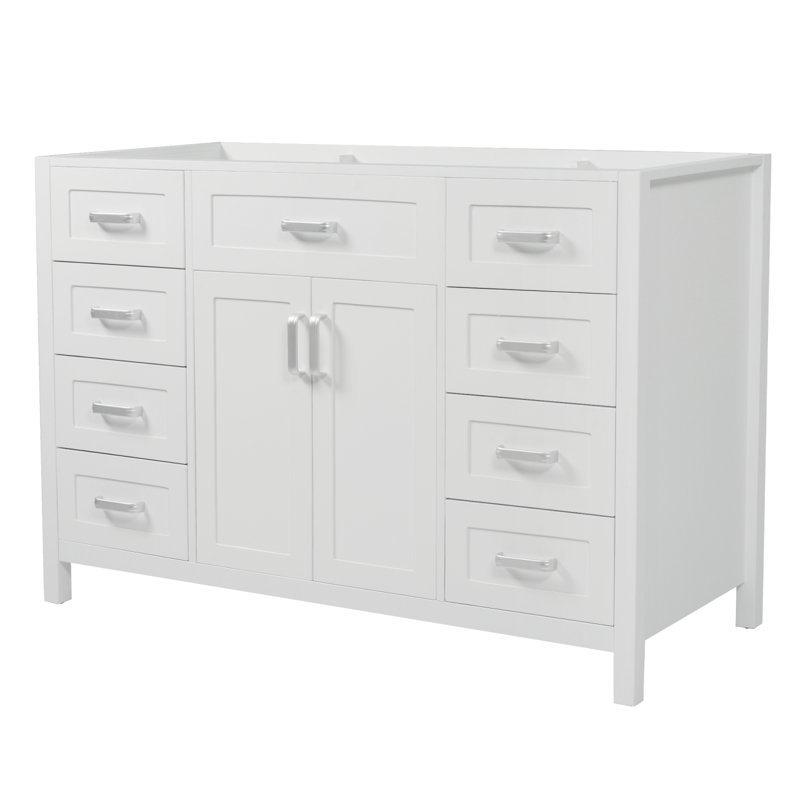 Meuble-lavabo 47 po sans lavabo, 2 portes, 8 tiroirs, fermeture classique, design classique, Blanc