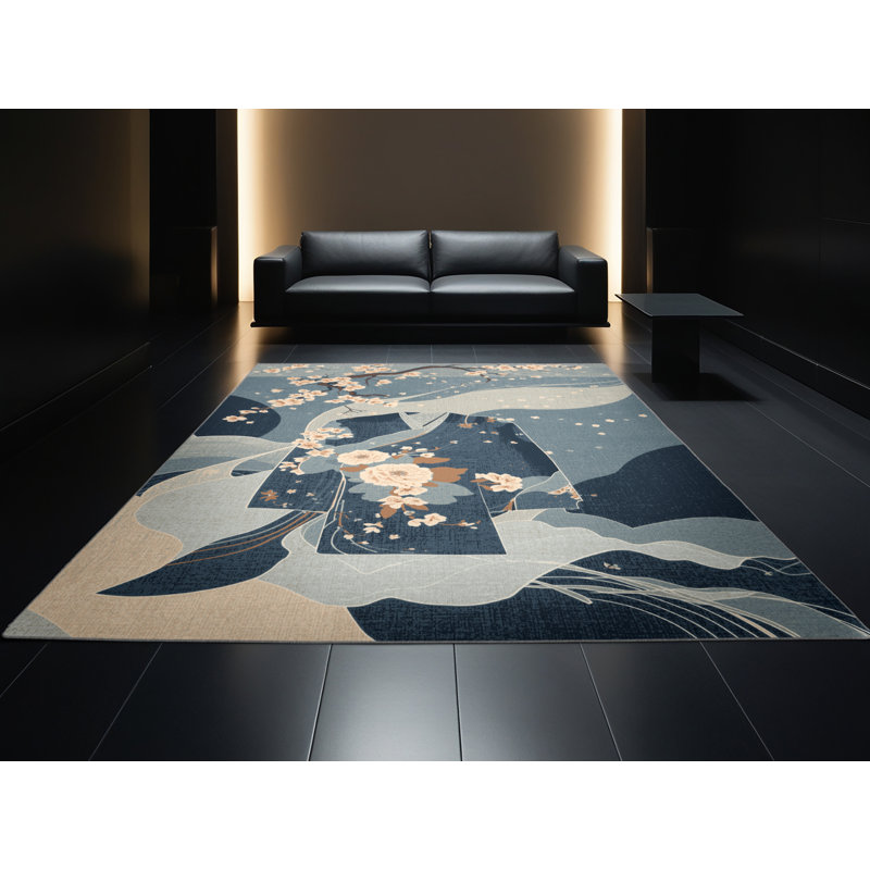 Tapis floral moelleux doux et moelleux traditionnel gris, 7 x 9