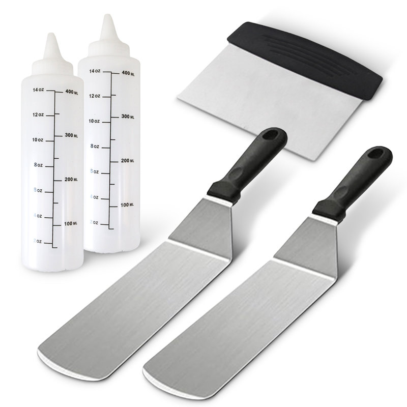Ensemble de 5 plaques chauffantes en acier inoxydable - Spatules, grattoir et bouteilles