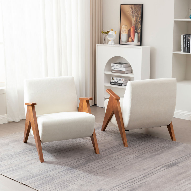 69.9Cm Wide Chenille Armchair, Beige Chenille