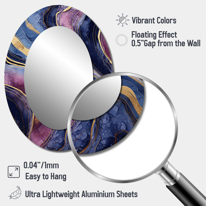 Blue And Gold Abstract Marble Essence III - Modern Oval Wall Mirror, 40" x 30"