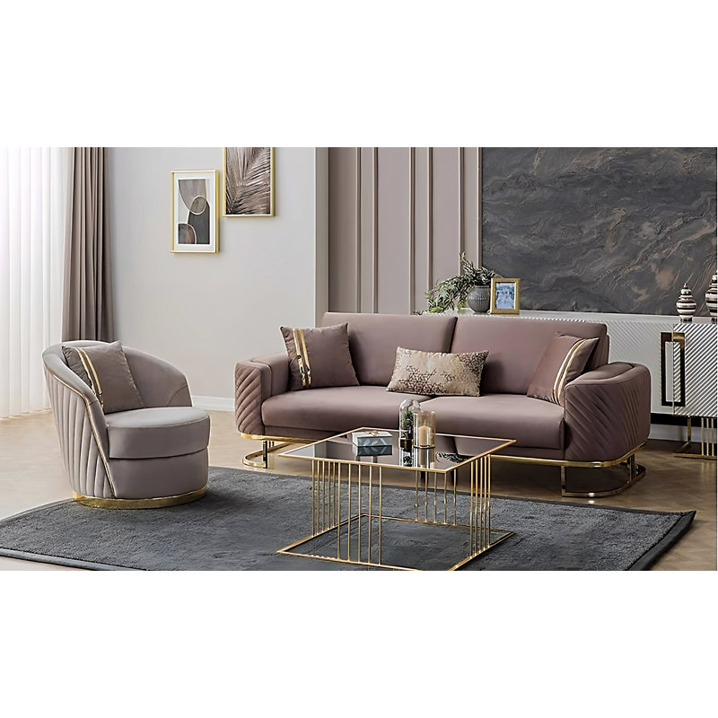 Ensemble de salon en suède véritable 3 pièces Elvina